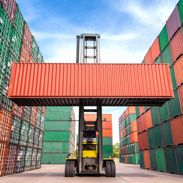 Containers in the port of Laem Chabang in Thailand.