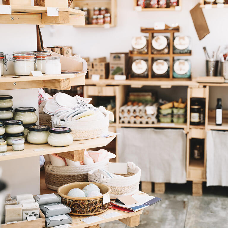 Zero waste shop interior details.