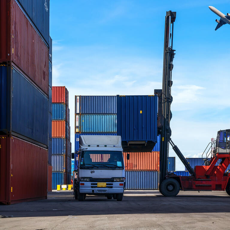 plane above containers