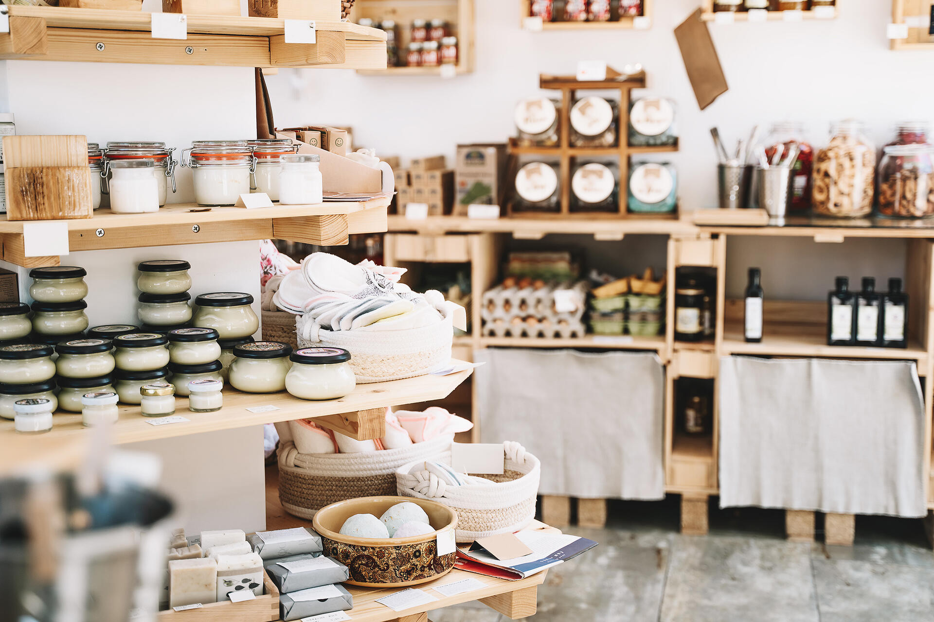 Zero waste shop interior details.