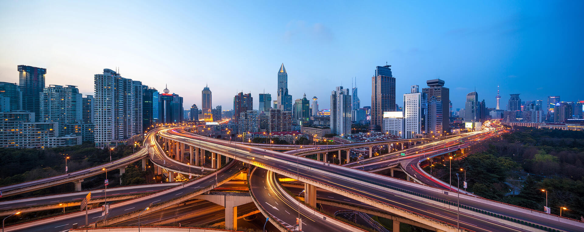 shanghai interchange overpass and elevated road in nightfall